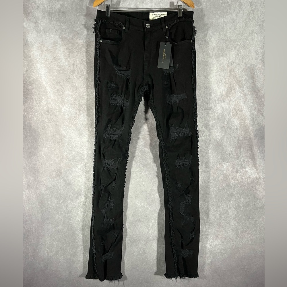 FWRD DENIM Men's Stacked Crossover Raw Edge Comfortable Denim Jeans FW330216A